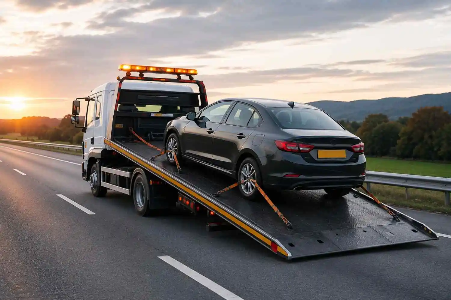 Recovery truck attending a motorway breakdown on the M4 in Berkshire